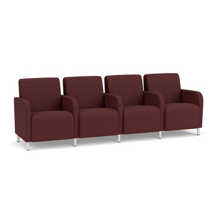 Lesro Siena Lounge Reception 4 Seat Tandem Seating, Brushed Steel, RF Nebbiolo Upholstery SN4103